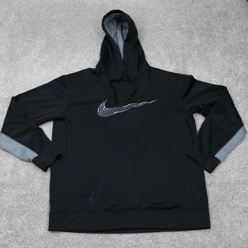 Nike Hoodie Mens‎ Large Black Club Fleece Therma-Fit Hooded Pullover Sweatshirt